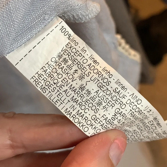 EUC WOMENS ZARA LINEN LIGHT BLUE BLOUSE WITH IVORY LACE TRIM sz XL - Picture 5 of 8